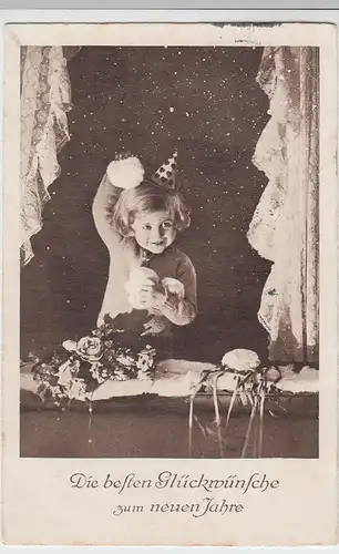 (50518) AK Glückwunsch z. neuen Jahre, kleines Kind m. Schneebällen, 1936