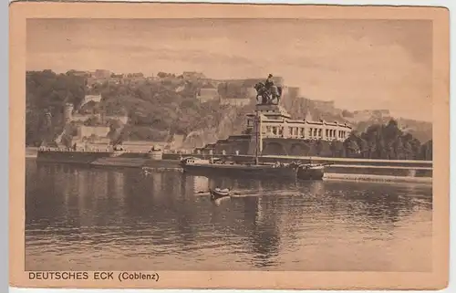 (50299) AK Koblenz, Deutsches Eck, Kaiser-Wilhelm-Denkmal, vor 1945