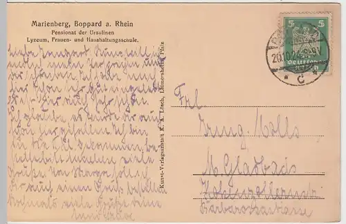 (50247) AK Boppard, Marienberg, Parkpartie, 1924