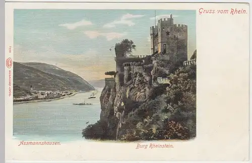 (50238) AK Gruss vom Rhein, Assmannshausen, Burg Rheinstein, vor 1905
