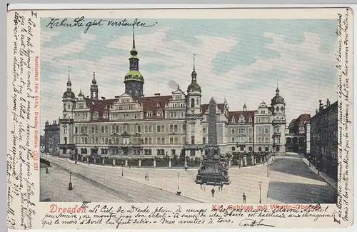 (50066) AK Dresden, Kgl. Schloss mit Wettin-Obelisk, 1905