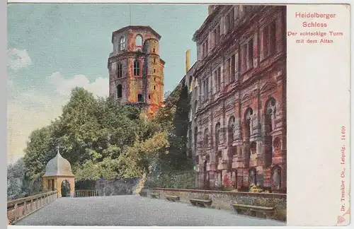 (49997) AK Heidelberg, Schloss, achteckiger Turm, Altan, vor 1905
