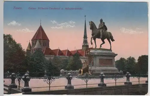 (49816) AK Essen, Kaiser-Wilhelm-Denkmal u. Münsterkirche, vor 1945