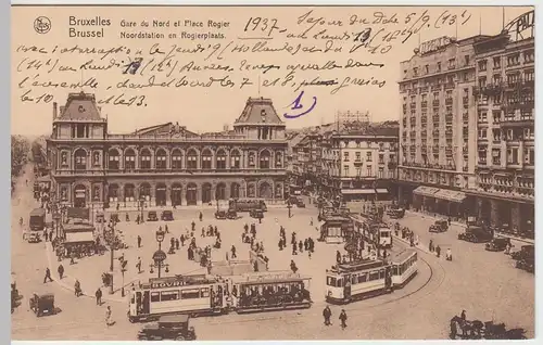 (49717) AK Brüssel, Bruxelles, Nordbahnhof u. Place Rogier, vor 1945