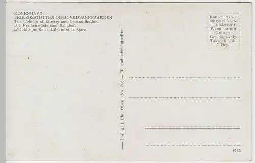 (49684) AK Kopenhagen, Kobenhavn, Freiheitssäule, Bahnhof, vor 1945