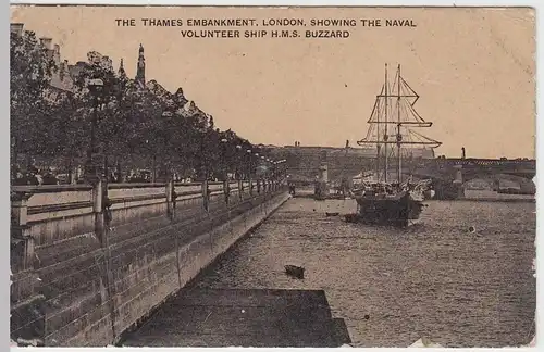 (49673) AK London, Thames Embankment, mit H.M.S. Buzzard, 1908