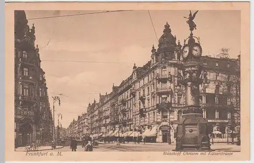 (49664) AK Frankfurt a.M., Manskopf Uhrturm mit Kaiserstraße, 1911