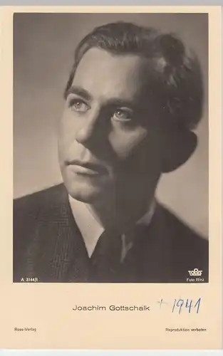 (49502) Foto AK Schauspieler Joachim Gottschalk, Ross Verlag, vor 1945