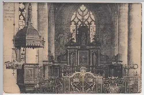 (49390) AK Péronne, Kirche, Inneres, Feldpost 1914