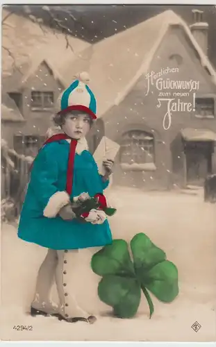 (49202) Foto AK Glückwunsch z. Neuen Jahre, Kind, coloriert, 1928
