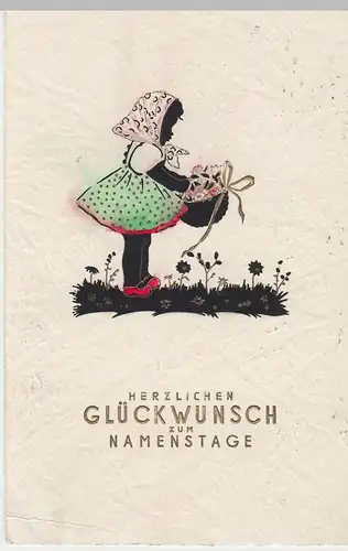 (49201) AK Glückwunsch zum Namenstage, Prägekarte, Golddruck, 1940er
