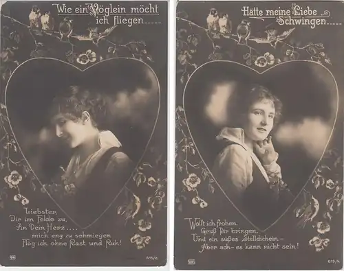 (49132) Foto AK Frau im Herz, Patriotika, 2 Karten aus Serie 1917