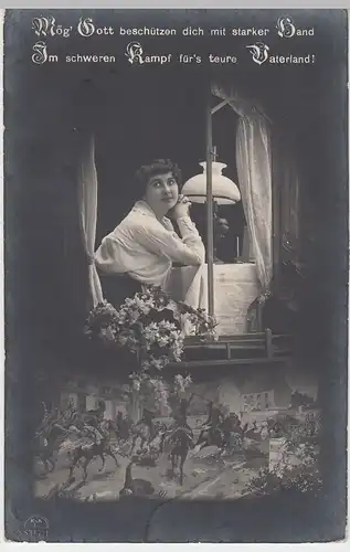 (49116) Foto AK Patriotika "Für's treue Vaterland", Spruch, Feldpost 1915