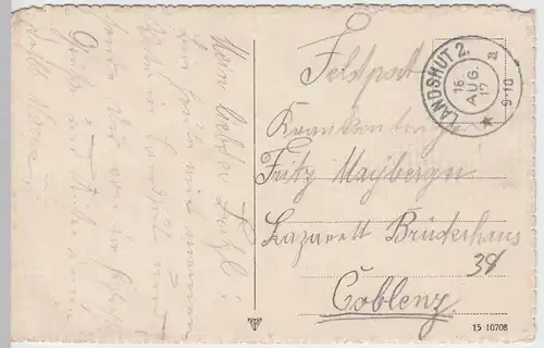 (48870) AK Landshut, Oberes Wasserwehr, Feldpost 1917