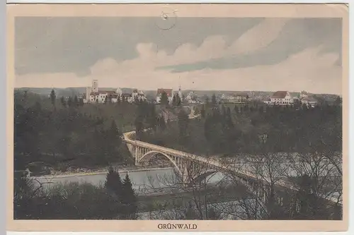 (48860) AK Grünwald im Isartal, Panorama mit Isarbrücke, Feldpost 1918