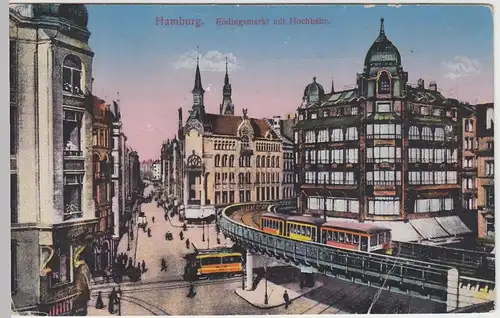(48844) AK Hamburg, Rödingsmarkt mit Hochbahn, Marine-Post 1918