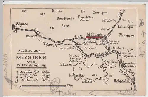 (48793) AK Méounes-lès-Montrieux, Übersichts-Karte, 1925