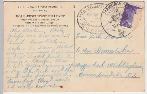 (48618) AK Col de Sainte-Marie-aux-Mines, Hotel-Restaurant Belle-Vue 1942