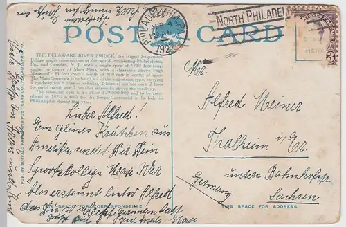 (48519) Künstler AK Philadelphia, PA, Delaware River Bridge 1927