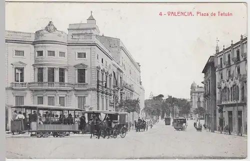 (48494) AK Valencia, Plaza de Tetuan, Straßenbahn 1920