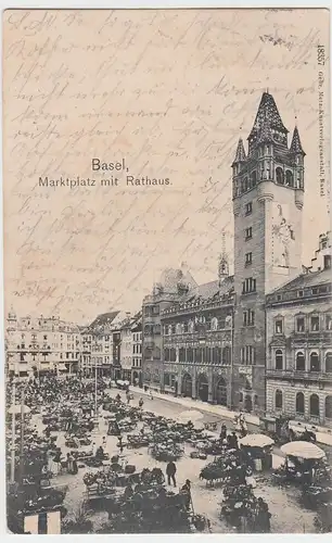 (48489) AK Basel, Marktplatz, Rathaus 1903