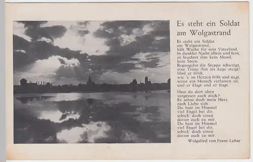 (48470) AK Liedkarte, Es steht ein Soldat am Wolgastrand, vor 1945