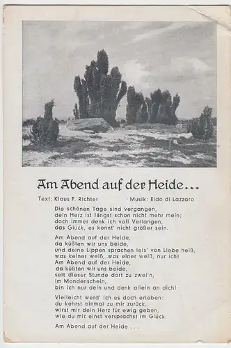 (48462) AK Liedkarte, Am Abend auf der Heide, Klaus F. Richter, vor 1945