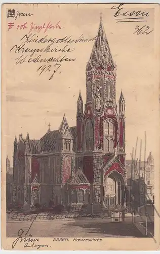 (48230) AK Essen, Kreuzeskirche, überzeichnete Karte 1927