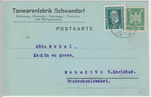 (48155) Postkarte Tonwarenfabrik Schwandorf 1924