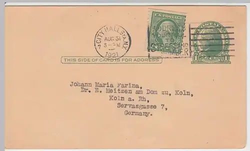 (48110) Ganzsache United States of America, Stempel New York 1921