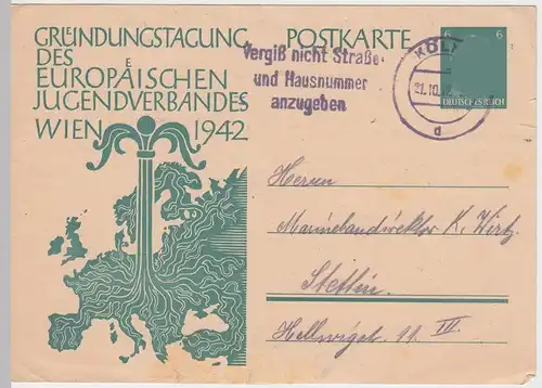 (48083) Motiv-Ganzsache, Gründungstagung Europ. Jugendverband Wien 1942