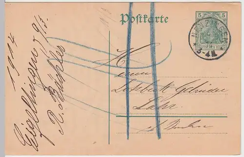 (48048) Ganzsache Deutsches Reich, Stempel Nenzingen 1914