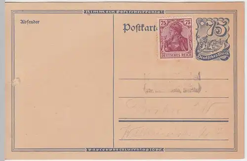 (48027) Ganzsache Deutsches Reich, Zusatzfrankatur, nicht gel. um 1922