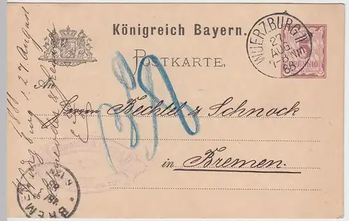 (48010) Ganzsache Königreich Bayern, Stempel Wuerzburg II 1888