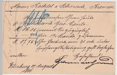 (48010) Ganzsache Königreich Bayern, Stempel Wuerzburg II 1888