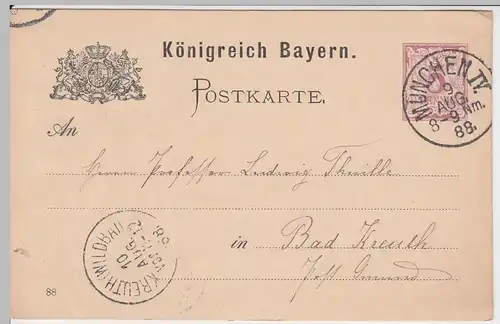 (48008) Ganzsache Königreich Bayern, Stempel München IV, 1888