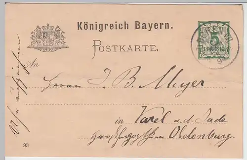 (48005) Ganzsache Königreich Bayern, Stempel München VII, 1894