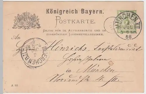 (48001) Ganzsache Königreich Bayern, Stempel München VII, 1888