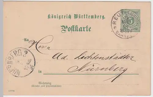 (47991) Ganzsache Königreich Württemberg, Stempel Reutlingen 1894