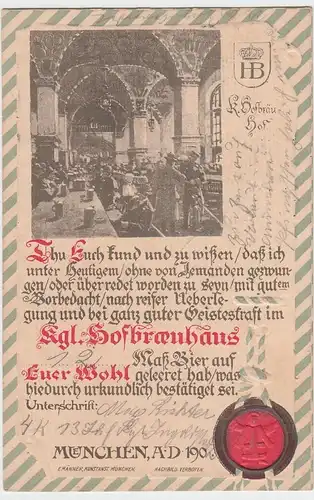 (47937) Künstler AK München, Hofbräuhaus, Inneres, Prägekarte 1901