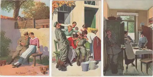 (47786) Künstler AK Militaria, Immer Fachmann, 3 Karten aus Serie 1917