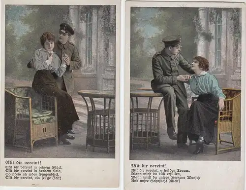 (47766) AK Soldat mit Liebster, Mit dir vereint, 2 Karten aus Serie bis 1918