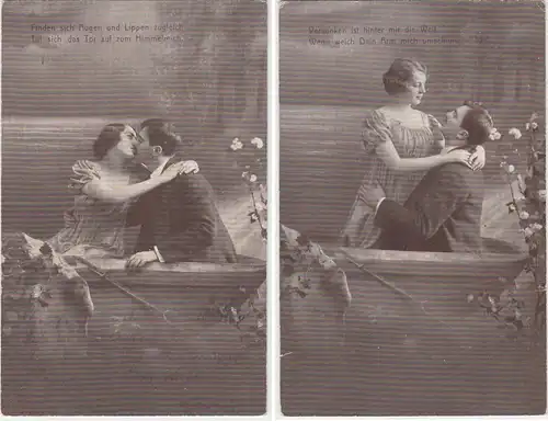 (47761) AK Paar in Boot, 2 Karten aus Serie 1914