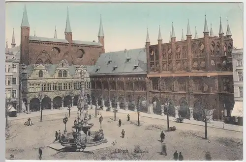 (47627) AK Lübeck, Rathaus, Marktbrunnen, vor 1945