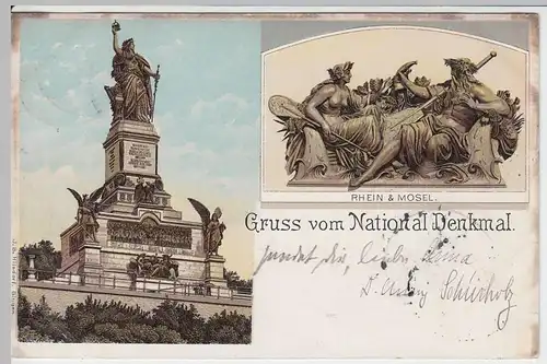 (47593) AK Gruß vom Nationaldenkmal, Rüdesheim am Rhein 1899