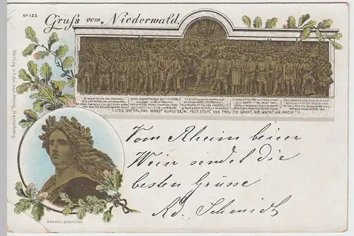 (47592) AK Gruß vom Niederwald, Nationaldenkmal, Germania 1896