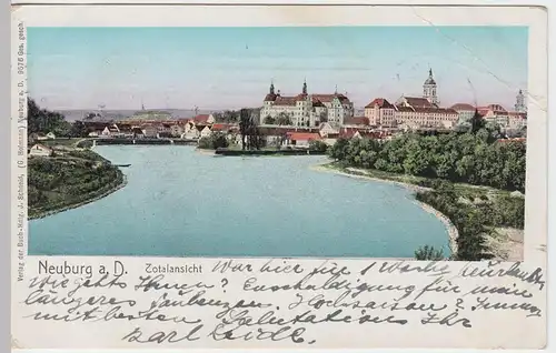 (47483) AK Neuburg an der Donau, Stadtansicht mit Schloss, gelaufen 1910