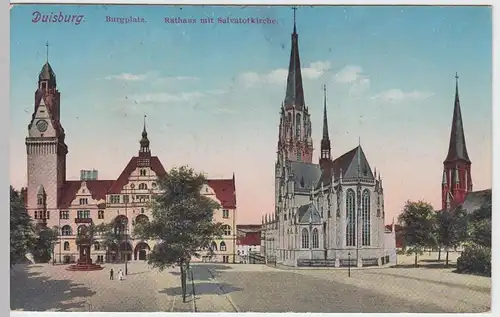 (47474) AK Duisburg, Burgplatz, Rathaus, Salvatorkirche, Feldpost 1915