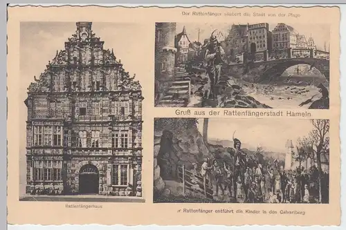(47403) AK Gruß aus der Rattenfängerstadt Hameln, Mehrbild, vor 1945
