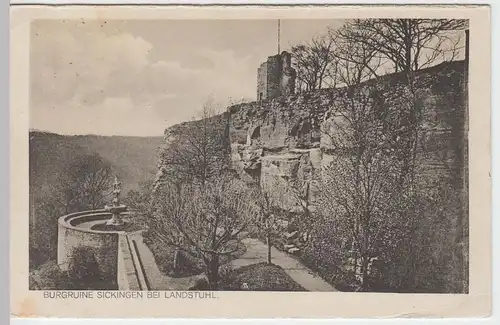 (47362) AK Landstuhl, Burg Nanstein, Brunnenschale, Sickingenstatue 1919